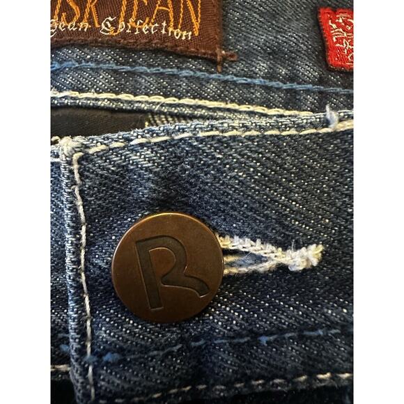 Y2K RISK NYC Street Knowledge Embroidered Jeans Mens 38x32 Baggy Skater Wide Leg - Picture 11 of 16